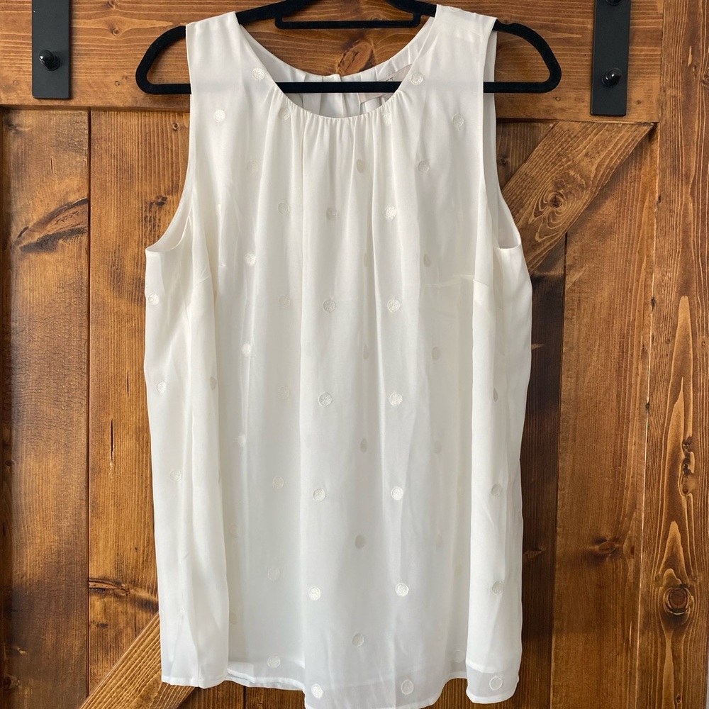 Loft Plus white with embroidered dot blouse.